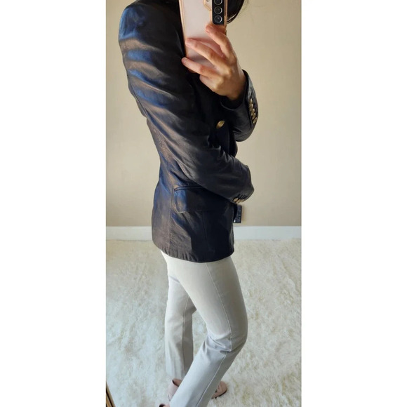 NWD L'Agence Kenzie Double Breasted Leather Blazer Size 2 Black - Picture 3 of 14
